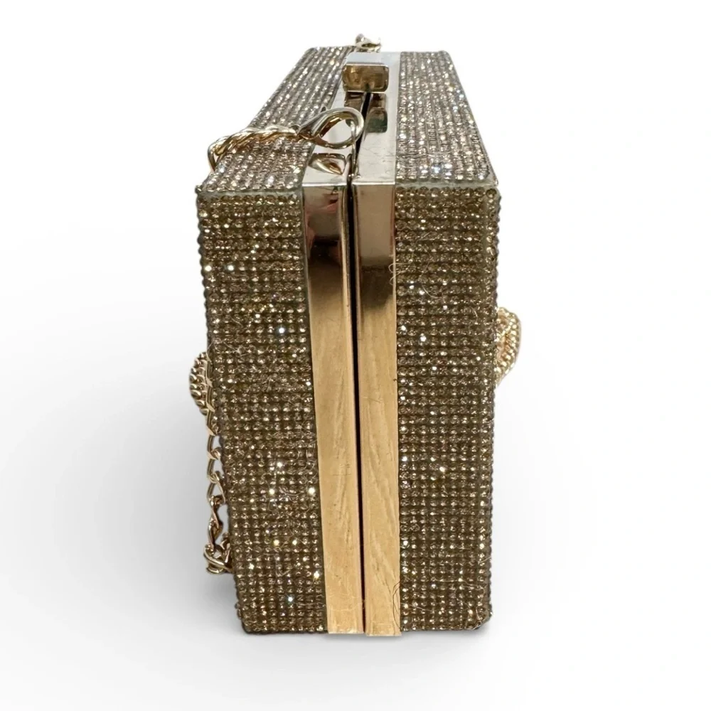 Gold Cash Rhinestone Crystal Clutch Purse No Limit Yolo Box Evening Bag